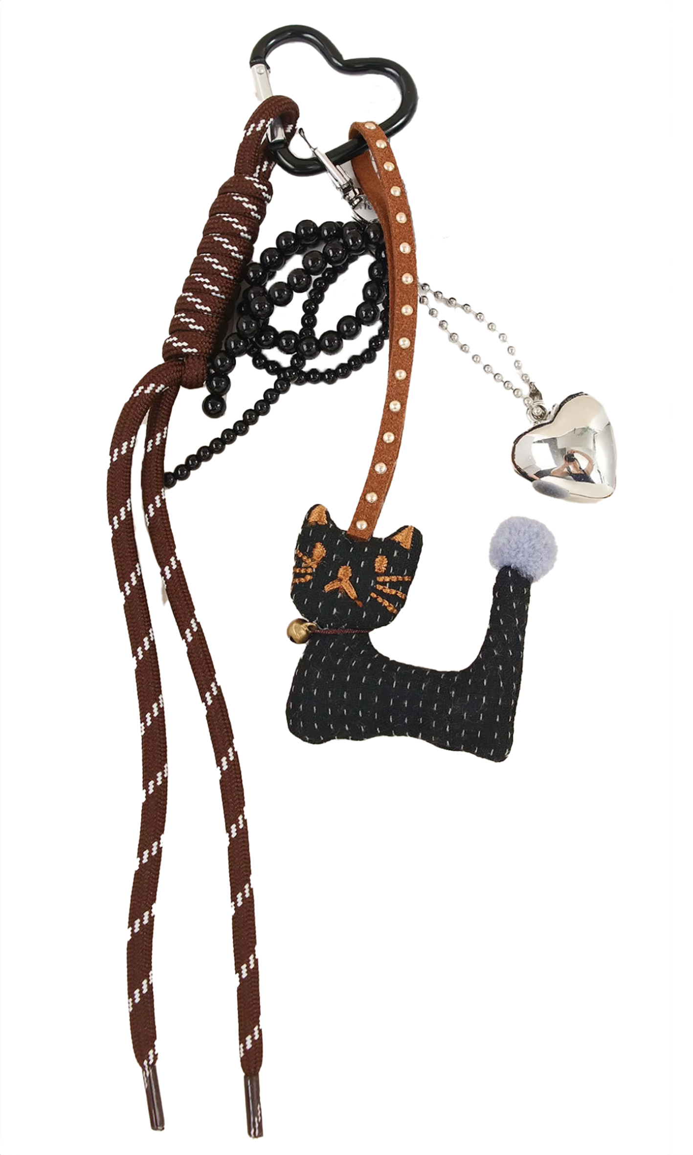 Varied bag decoration featuring a catand a heart